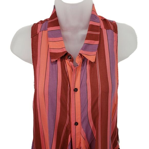 Free People Mackenzie XS Sleeveless Tie Wrap Top Women Striped Red Orange Purple - Picture 3 of 7